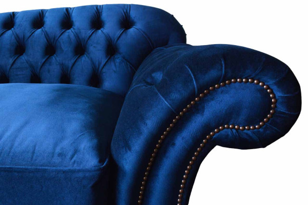 Dreisitzer Sofa 3 Sitzer Sofas Blau Stoff Wohnzimmer Luxus Sitz xxl big