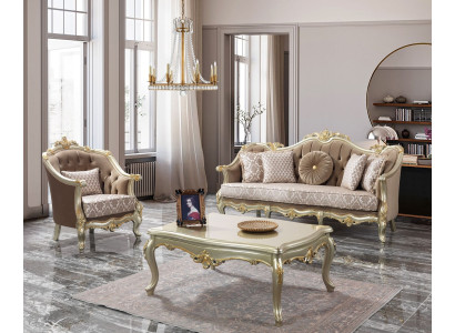 Couch Sofagarnitur Dreisitzer Sessel Sofa Garnitur Beige Polstersofa