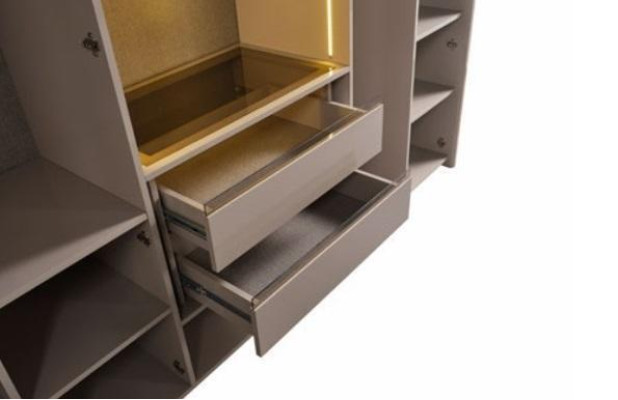 Kleiderschrank Moderne Schrank Schlafzimmer Schränke Beige Holz Gold