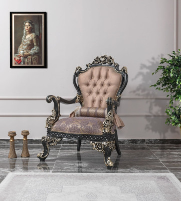 Sessel Beige Ohrensessel Barock Sitzer Stoff Polyester Wohnzimmer