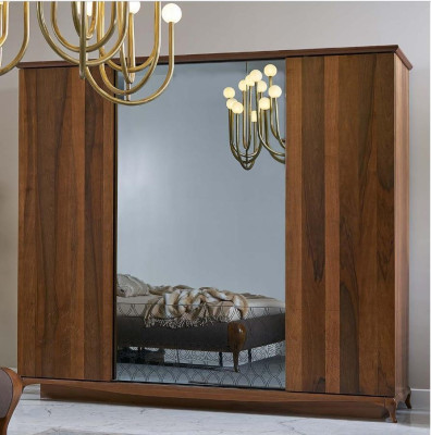 Kleiderschrank Schrank Holzschrank Braun Spiegel Schlafzimmerschrank