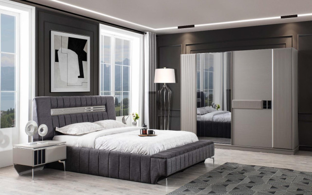 Doppelbett Garnitur Nachttische Schlafzimmer Bett 3tlg Grau Bettrahmen