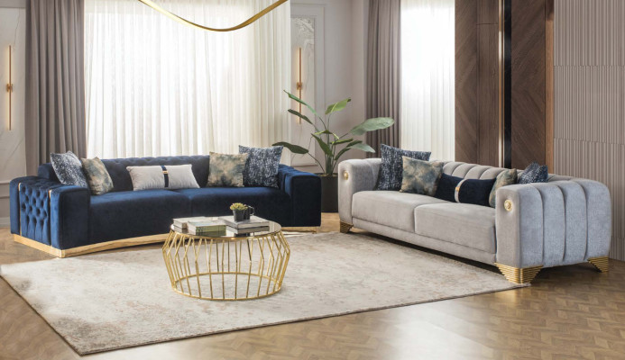 Polstersofa x2 3-Sitzer Sofas Textil Sitz Design Sofas Modern Neu