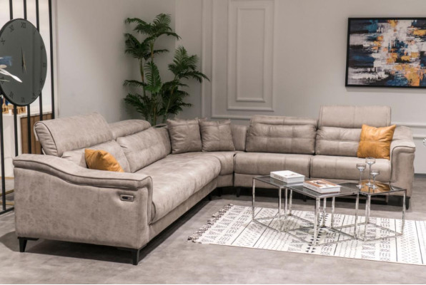 Robustes Graues Ecksofa Wohnzimmer L-Form Ledersofa Designer Couchen