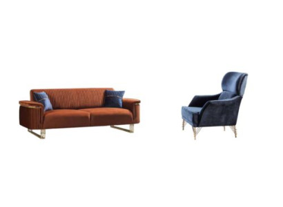 Luxuriöse Wohnzimmer Möbel Designer Braunes Sofa Exklusiver Sessel 2tlg