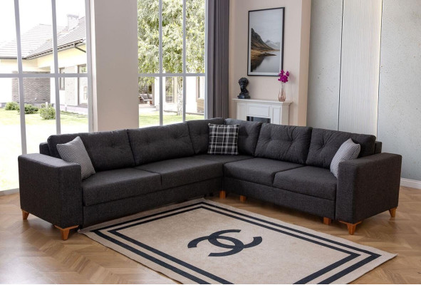 Exklusives Dunkelgraues Ecksofa Wohnzimmer Polstercouchen L-Form Sofa