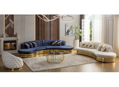 Designer Chesterfield Sofas Halbrunde Edelstahl Couchen 4+3 Sitzer 3tög