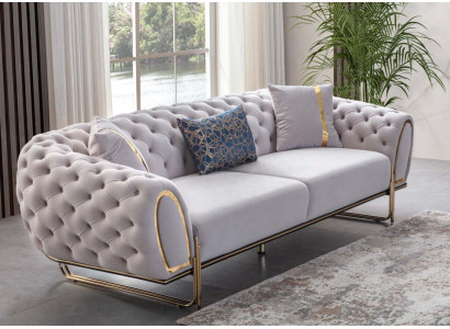 Moderner Weißer Chesterfield Dreisitzer Luxus Edelstahl Polster Sofa