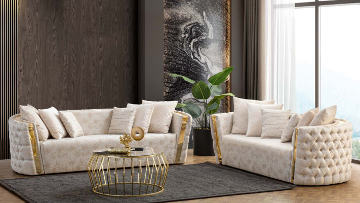Abgerundetes Chesterfield 2-Sitzer Sofa Beiger Wohnzimmer Zweisitzer