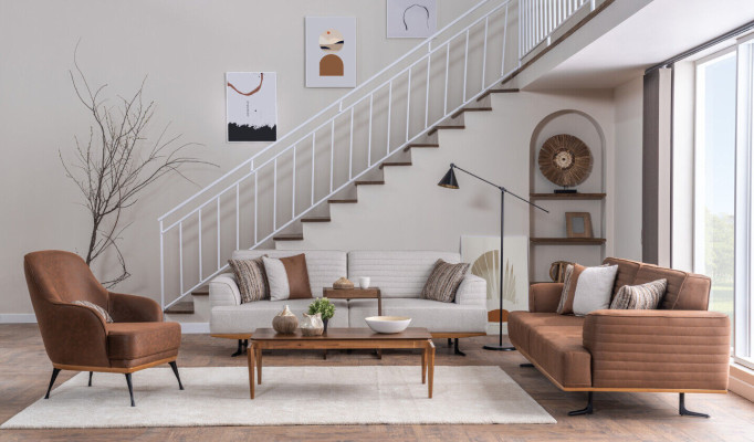 Sofagarnitur für Wohnzimmer 4 Teile in modernem Stil Neu in Textilmaterial