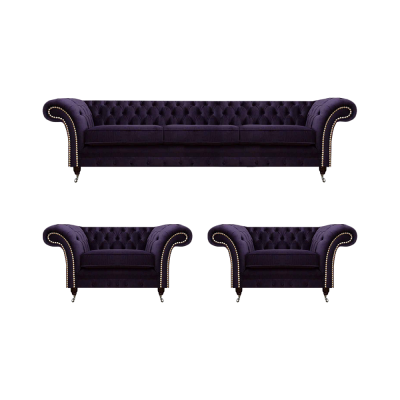 Wohnzimmer Luxus Set 3tlg Einrichtung Lila Komplett Polstermöbel Chesterfield