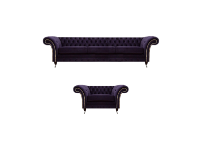 Komplett Set 2tlg Dreisitzer Sofa Chesterfield Lila Sessel Wohnzimmer Neu