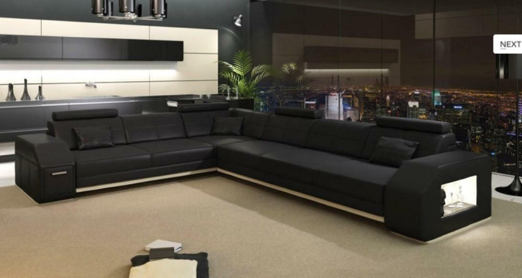 Couch Ecksofa Leder Textil Polster Garnitur Designer Sofa Wohnlandschaft
