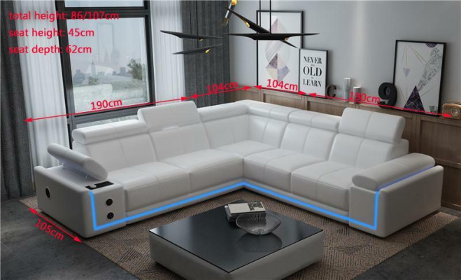 Beleuchtete Leder Ecksofa Couch L Form Sound Led Boxen Modernes