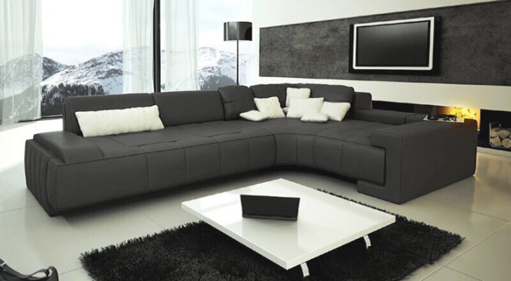 Leder Modern Couch Wohnlandschaft Ledersofa Deko Sofagarnitur Sofa L-Form