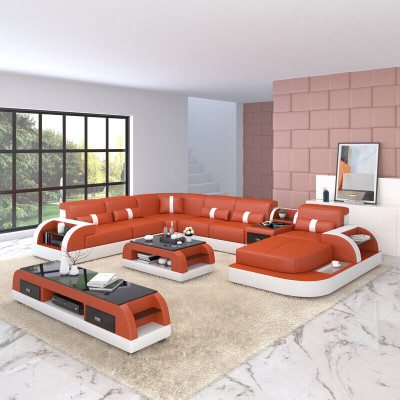 U Form Sofa Couch Polster Garnitur Ecksofa Wohnlandschaft Design Leder