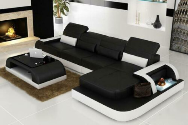 Ledersofa + Couchtisch Couch Wohnlandschaft Ecksofa Eck Garnitur Neu