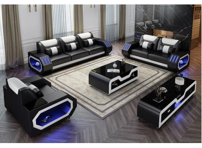 Ledersofa Couch Sofagarnitur 3+2 Garnitur Design Modern Sofa Sitzer Neu