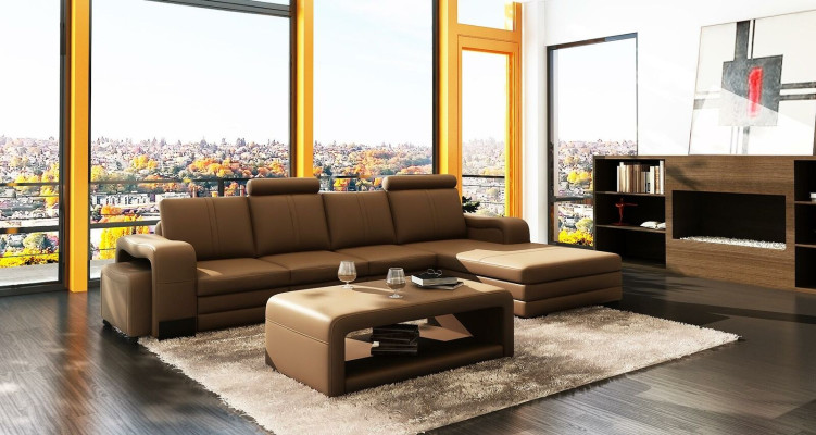 Ecksofa Sofa Garnitur 3tlg. Couch Tisch Hocker Leder Garnitur Couchen
