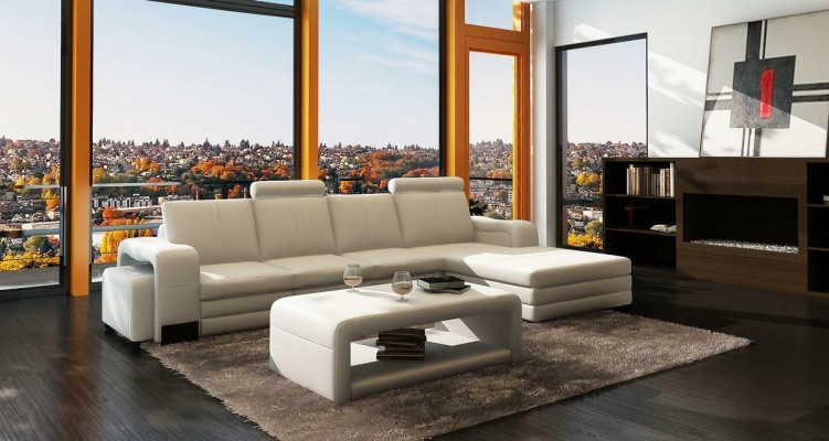 Ecksofa Sofa Garnitur 3tlg. Couch Tisch Hocker Leder Garnitur Couchen