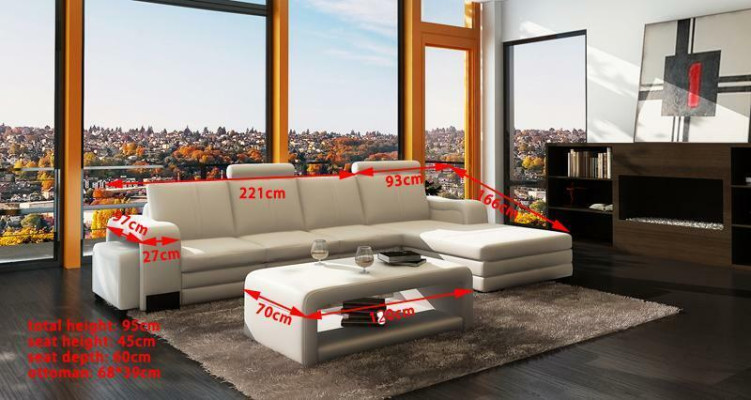 Ecksofa Sofa Garnitur 3tlg. Couch Tisch Hocker Leder Garnitur Couchen