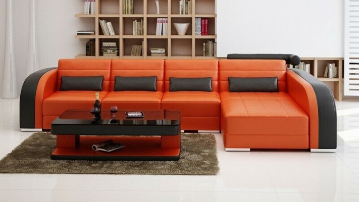 Moderne Sofa Eckgarnitur L Form Polster Sitz Ecke Couch + Sessel Sofas