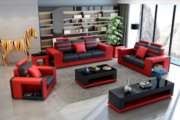 Luxus Sofagarnitur 3+2+1 Sitzer Wohnlandschaft Sofa Couch Polster Garnitur Sofas Leder