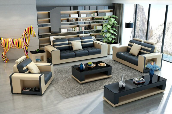 Luxus Sofagarnitur 3+2+1 Sitzer Wohnlandschaft Sofa Couch Polster Garnitur Sofas Leder