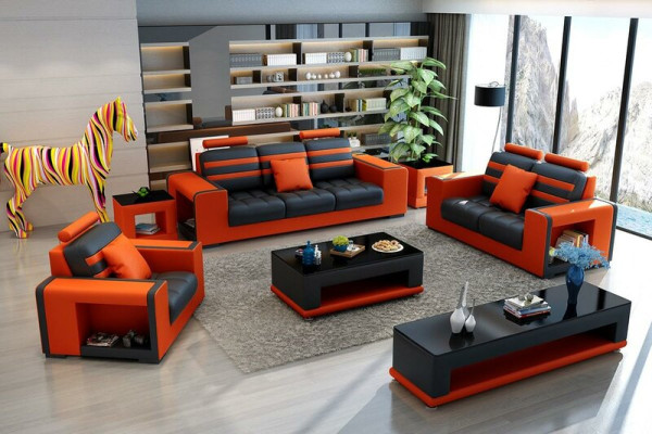 Luxus Sofagarnitur 3+2+1 Sitzer Wohnlandschaft Sofa Couch Polster Garnitur Sofas Leder