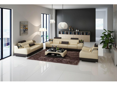 Designer Sofagarnitur 321 Sitzer Sofa Couch Leder Garnitur Polster Set