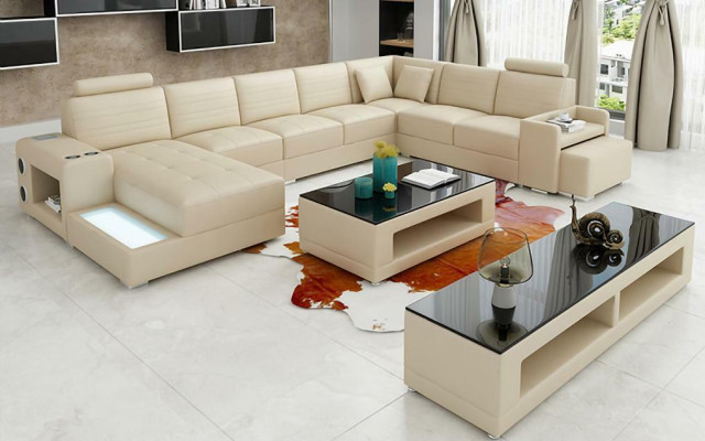 Eck Leder Ecksofa U-Form Sofa Couch Design Polster Textil Modern Textil Neu