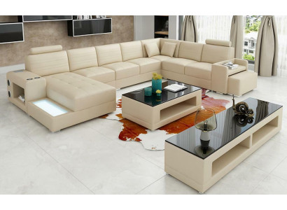 Eck Leder Ecksofa U-Form Sofa Couch Design Polster Textil Modern Textil Neu