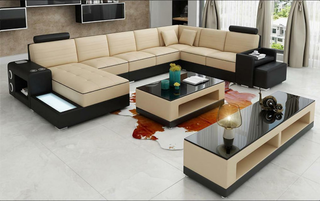 Eck Leder Ecksofa U-Form Sofa Couch Design Polster Textil Modern Textil Neu