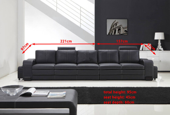Design Polster Luxus Sitz Sofa Couch Leder Textil Sofa 5 Sitzer Fünfsitzer xlmoebel