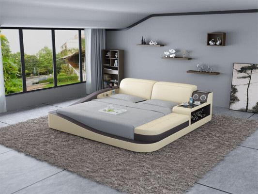 Luxus Schlafzimmer Bett Polster Design Leder Doppel Hotel Betten Textil
