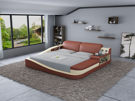 Luxus Schlafzimmer Bett Polster Design Leder Doppel Hotel Betten Textil