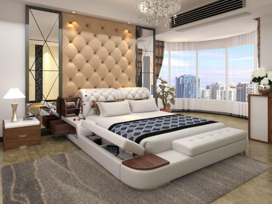 Multifunktion Bett Design Polster Doppelbett Betten Chesterfield Luxus