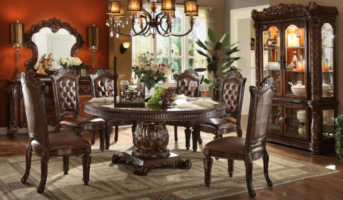 Komplette Esszimmergarnitur Klassischer Runder Holz Esstisch 8x Chesterfield Lederstühle