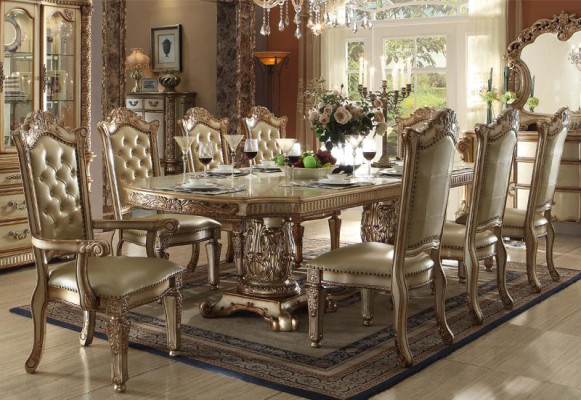 Altgoldene Esszimmer Möbel Luxuriöser Esstisch & 6x Chesterfield Stühle 