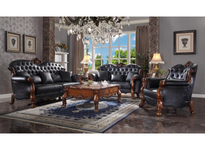 Komplett Set Sofagarnitur 3+1 Sitzer Holz Wohnlandschaft 2tlg Gruppe