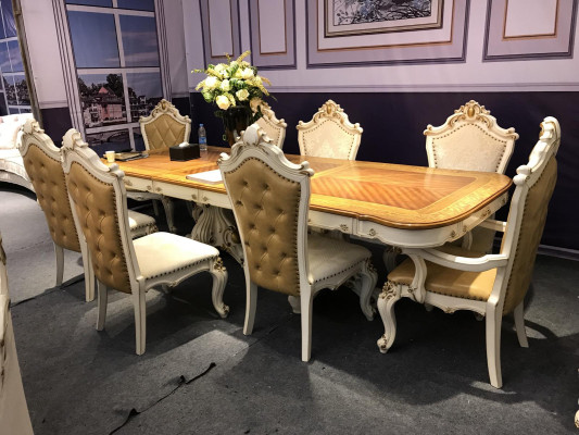 Barock Rokoko Stil Möbel Esstisch Tische Esszimmer Garnitur Geschnitzter
