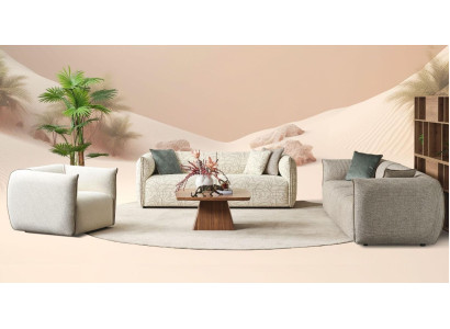 Couchgarnitur Dreisitzer Sessel Sofa Stoff Beige Stoffsofa Viersitzer 4+3+1