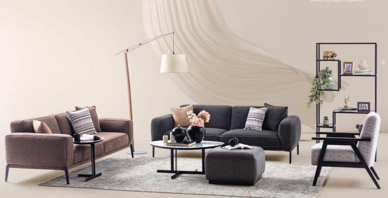 Couchgarnitur Dreisitzer Sessel Sofa Stoff Mehrfarbig Stoffsofa Set 3+3+1