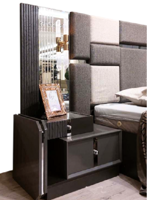 Luxus Grau Komplettes Schlafzimmer Doppelbett 2x Nachttische Kleiderschrank