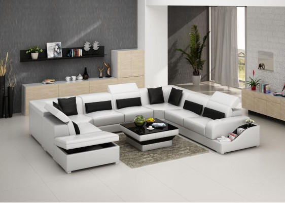 Ecksofa Leder Sofa Polster Eck Sitz Wohnlandschaft Garnitur UForm Familien Couch