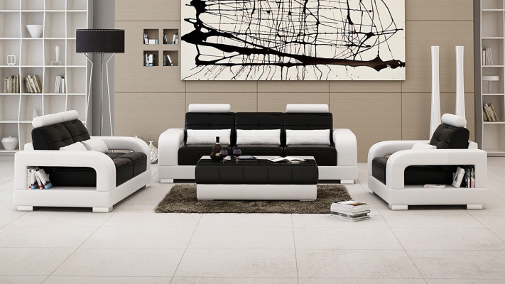 Ledersofa Couchgarnituren Sitz Polster Sofa Chouch Garnitur 3+2+1 Leder Stoff