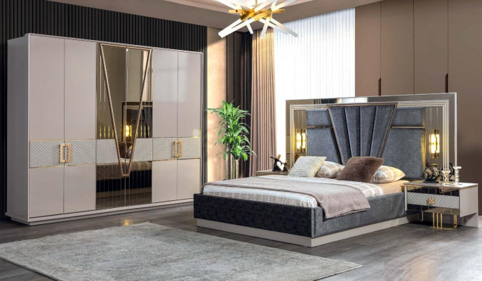 Moderne Schlafzimmer Set Design Einrichtung Neu Möbel Bett mit 2x Nachttische