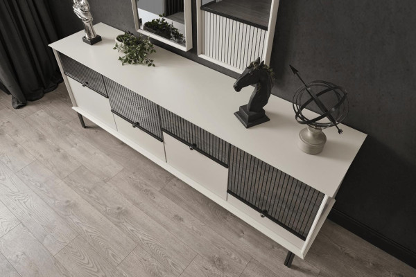 Modernes Set Designer Weißes Sideboard 2x Spiegel 4-türig 2tlg Luxus Set