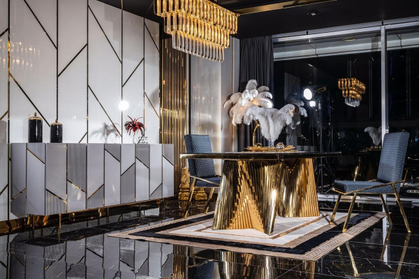 Esszimmer Set Stühle Esstisch Anrichte Tische 6tlg Edelstahl Gold