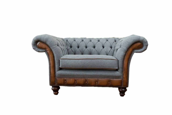 Sessel Design Relax Textil Lounge Luxus Grau Polster Sitzer Chesterfield